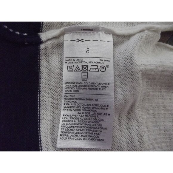 Old Navy Cardigan Sweater Womens Size Large Cream Navy Blue Striped pockets Midi - Picture 11 of 12